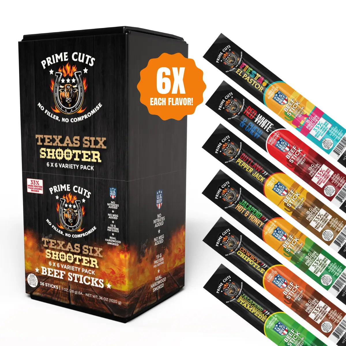 Texas Six Shooter (36) Beef Sticks
